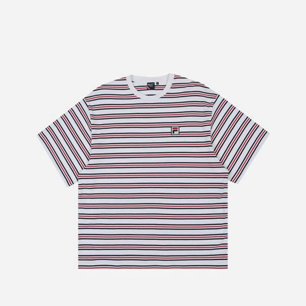 Fila Women's Line 3 Striped S/S T-Shirt - White | UK-825RXTAGU